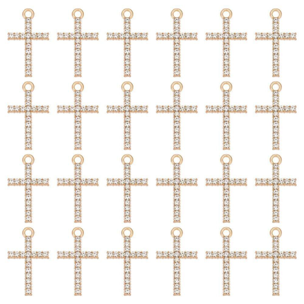 5631 40Pcs Cross Pendants Crystal Rhinestone Cross Charms Golden Connector